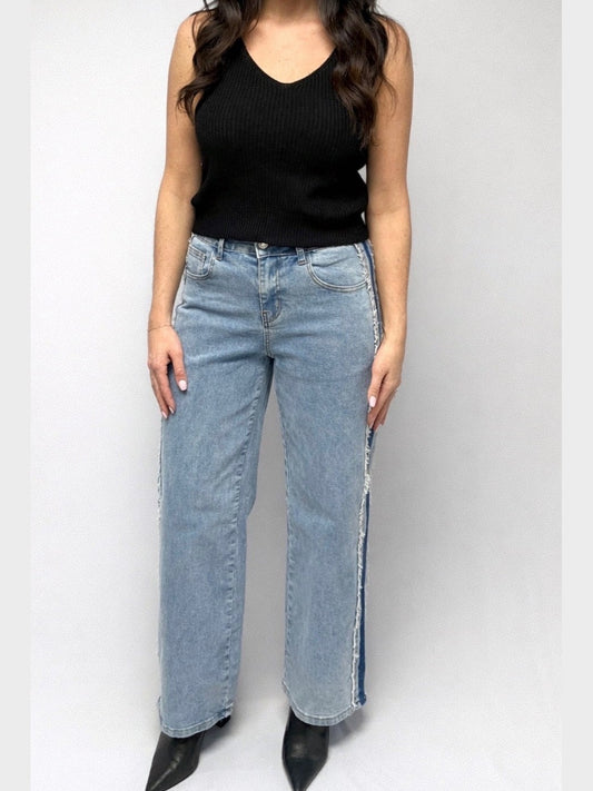 STRIPE FRAYED JEANS
