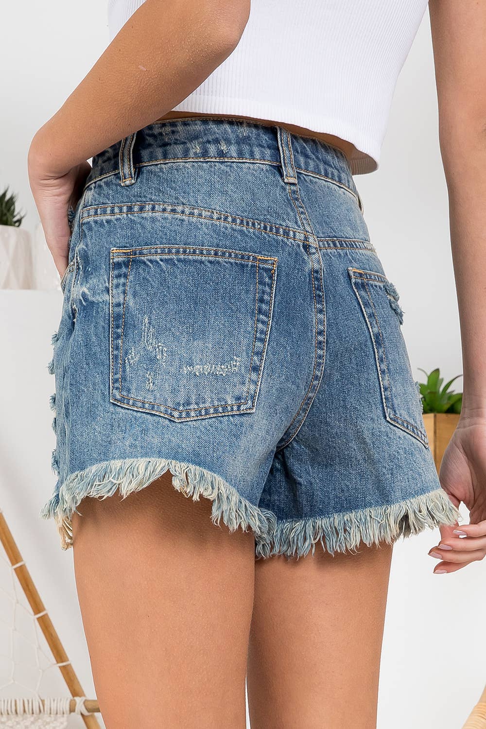 RIPPED HIGH WAIST DENIM SHORTS