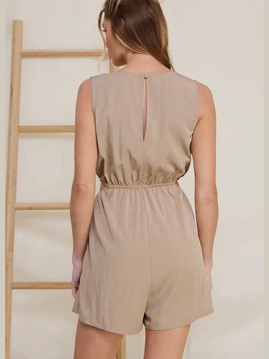V-NECK ROMPER WITH SIDE CUT OUTS