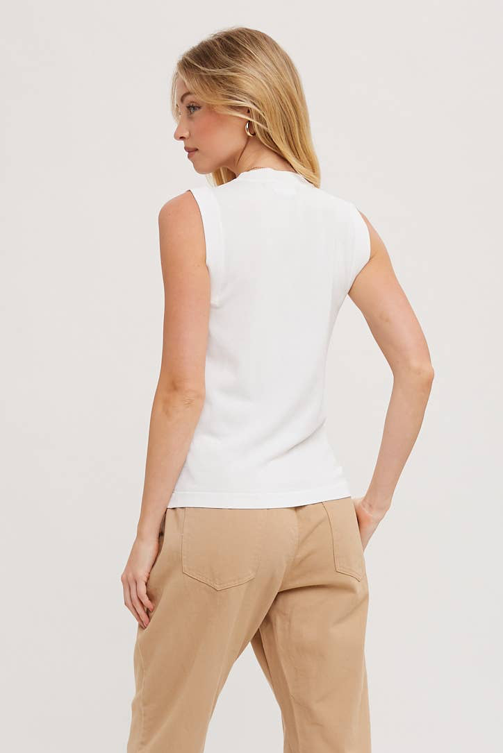 HIGH NECK SLEEVELESS KNIT TOP