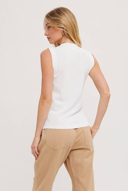 HIGH NECK SLEEVELESS KNIT TOP