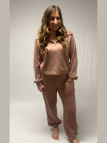 ZIP COLLAR MATCHING PANTS SET