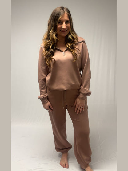 ZIP COLLAR MATCHING PANTS SET