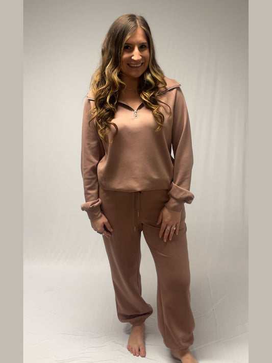 ZIP COLLAR MATCHING PANTS SET