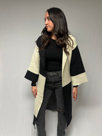 BLACK & IVORY LONG CARDIGAN SWEATER