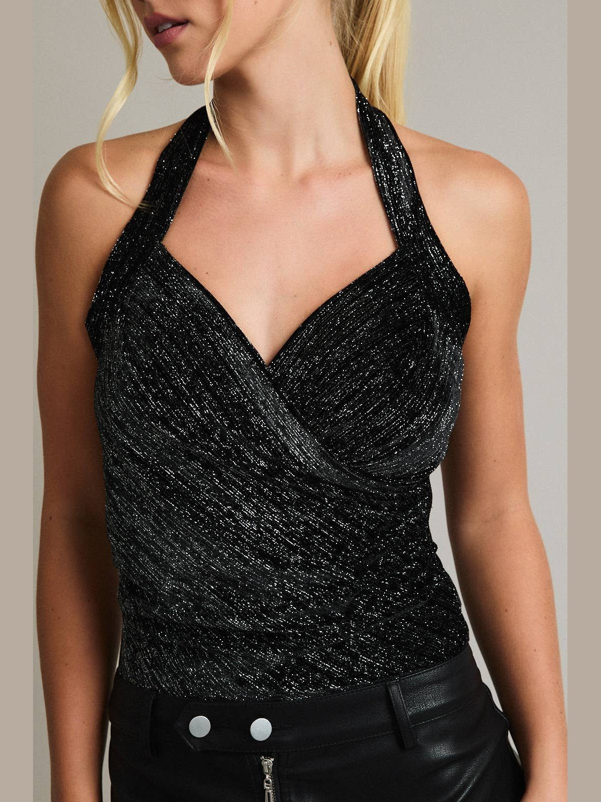 VELVET HALTER BODYSUIT