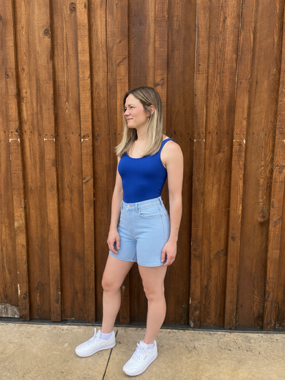 BLUE SCOOP NECK BODYSUIT