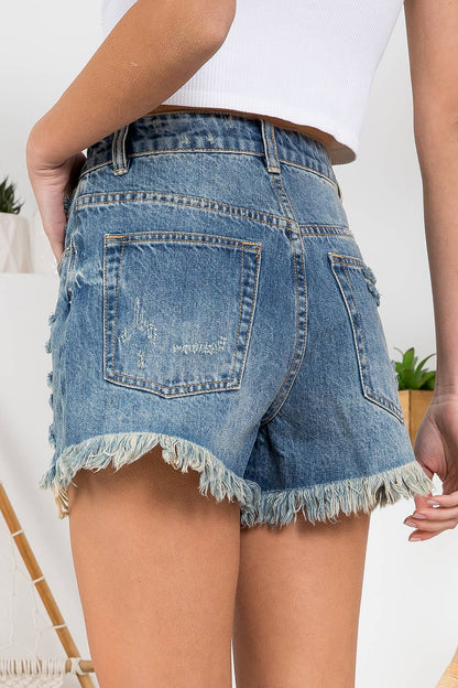RIPPED HIGH WAIST DENIM SHORTS