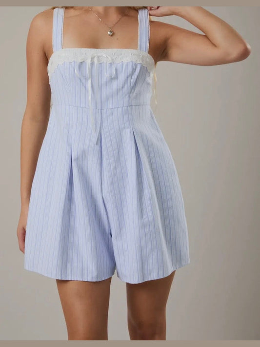 STRIPED MINI ROMPER WITH SIDE POCKET