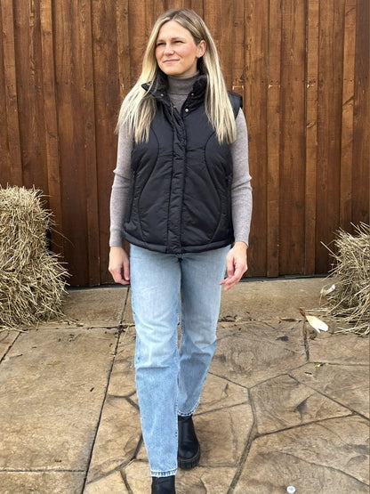 MOCK NECK ZIPPER FRONT PUFFER VEST