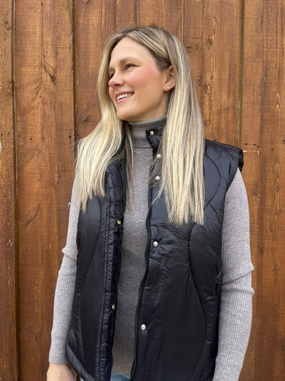 MOCK NECK ZIPPER FRONT PUFFER VEST