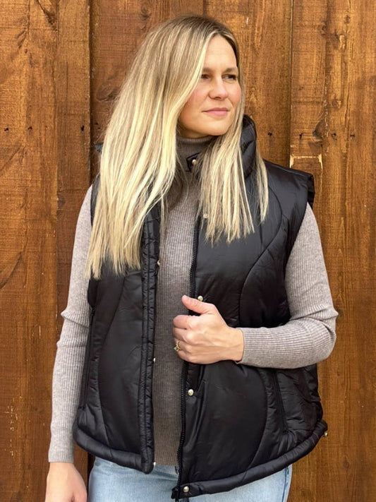 MOCK NECK ZIPPER FRONT PUFFER VEST