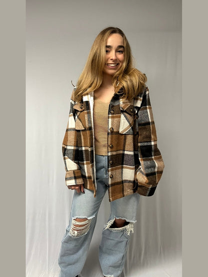PLAID FLEECE HOODED JACKET