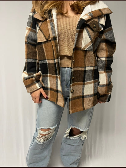 PLAID FLEECE HOODED JACKET