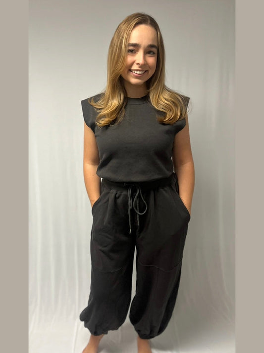 SLEEVELESS DRAWSTRING WAIST JUMPSUIT