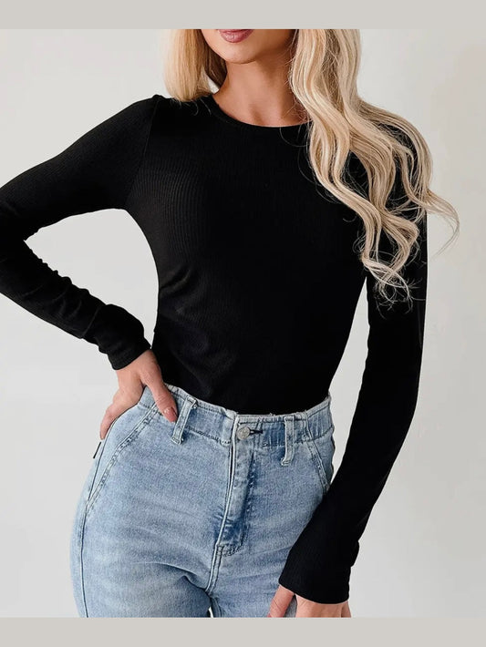 BLACK OR WHITE LONG SLEEVE CREW NECK SOLID COLOR BODYSUIT