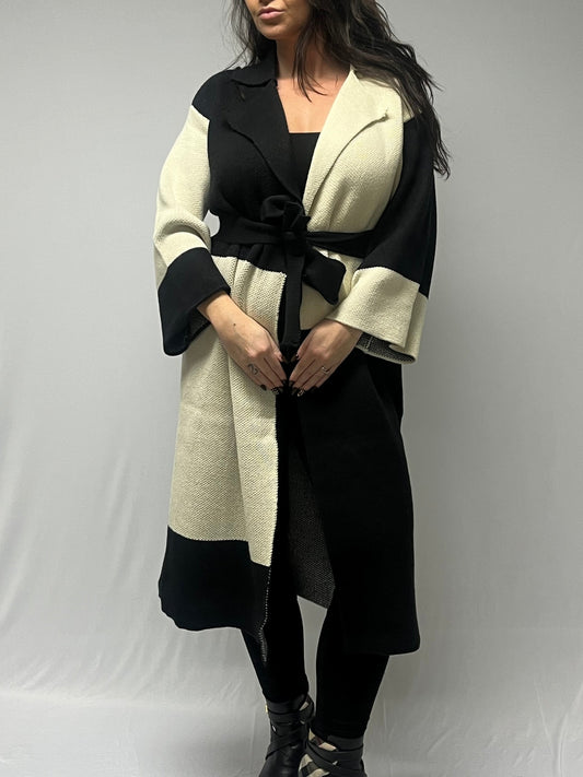 BLACK & IVORY LONG CARDIGAN SWEATER