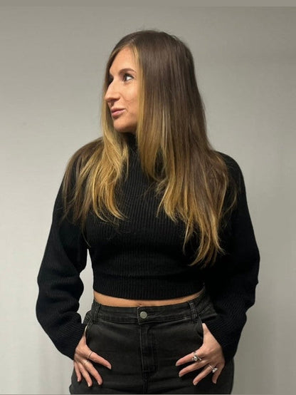 MOCK NECK OPEN BACK SWEATER