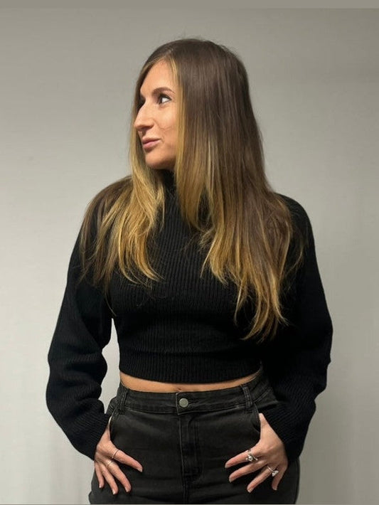 MOCK NECK OPEN BACK SWEATER