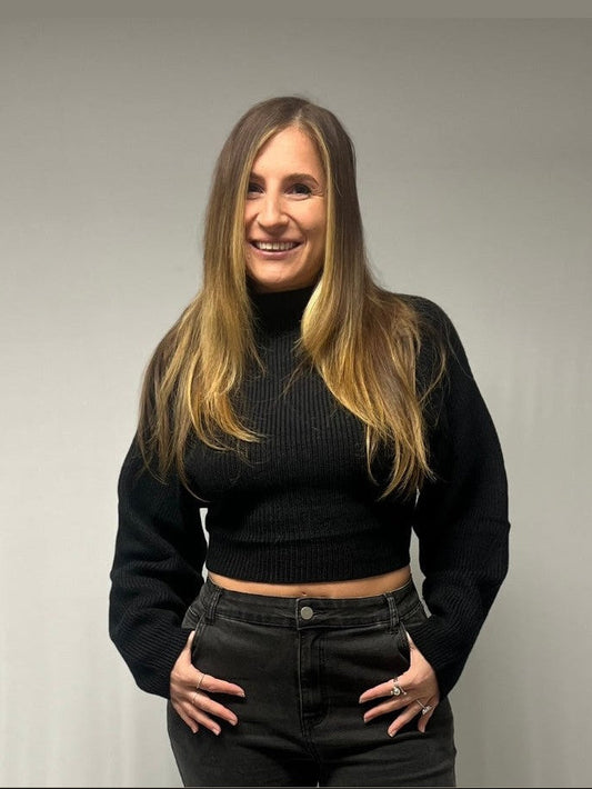 MOCK NECK OPEN BACK SWEATER