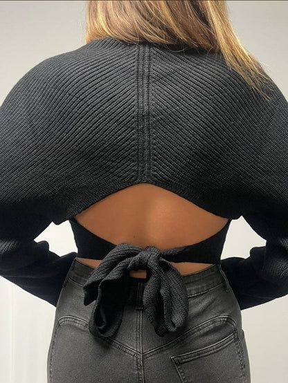 MOCK NECK OPEN BACK SWEATER