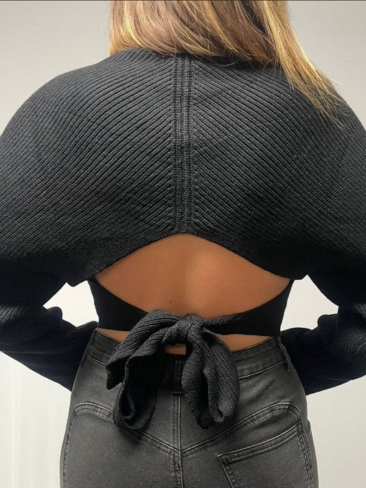 MOCK NECK OPEN BACK SWEATER