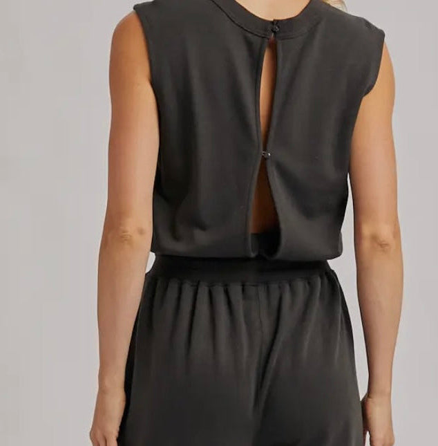 SLEEVELESS DRAWSTRING WAIST JUMPSUIT