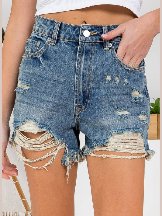 RIPPED HIGH WAIST DENIM SHORTS
